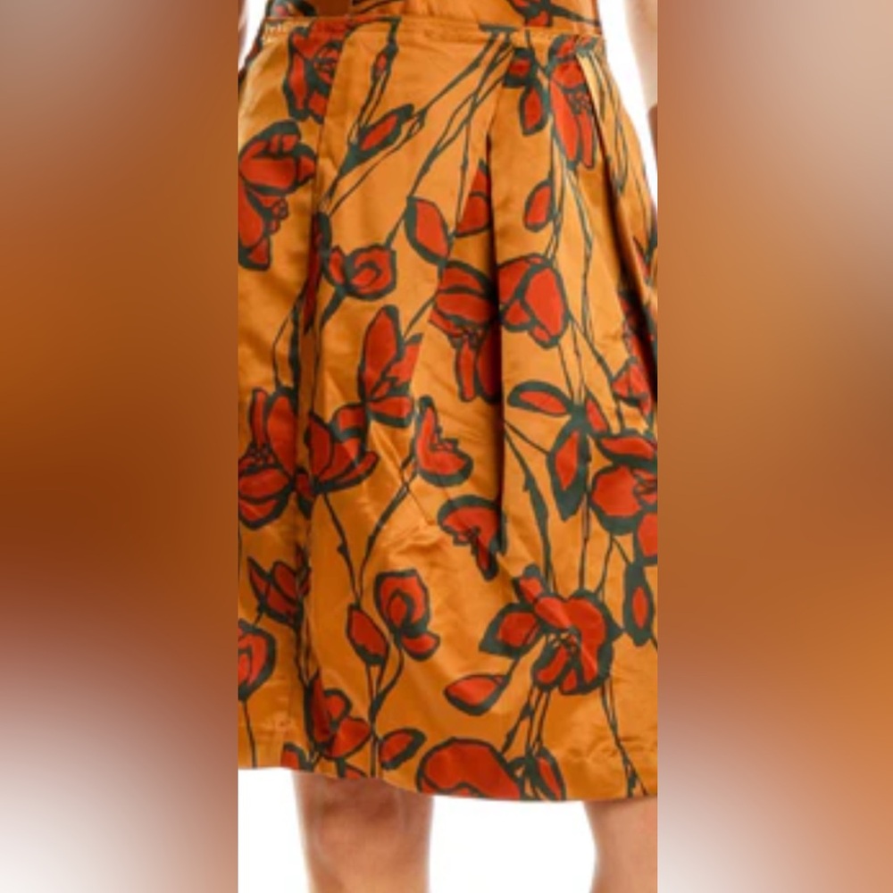 Simply Vera Vera Wang Skirt Copper Floral Satin Pleated Hidden Zipper 16 👍